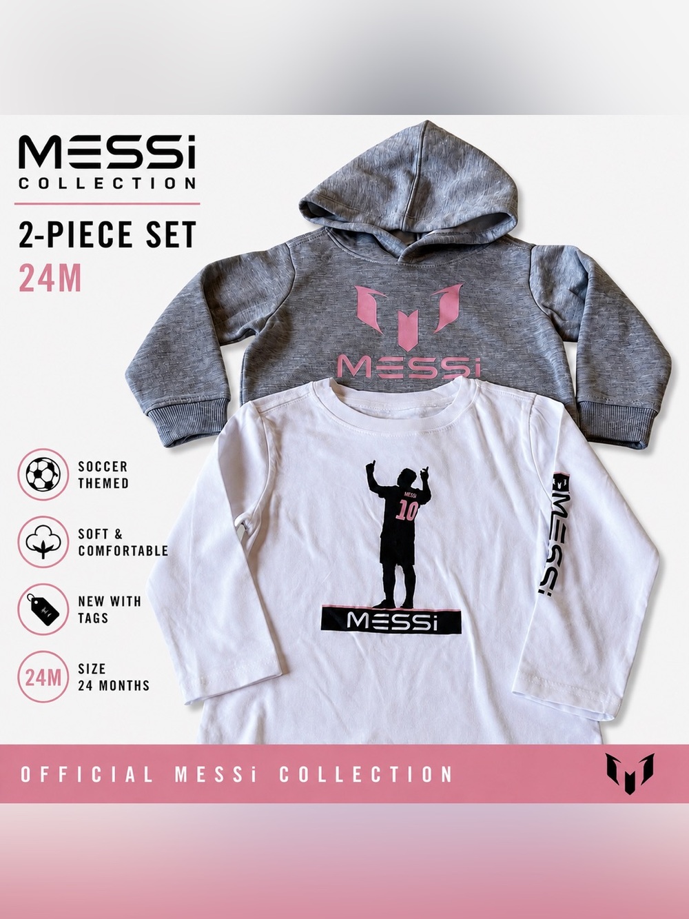Messi Collection Toddler 2-Piece Hoodie &‎ Long Sleeve Shirt Set 24M NWT unisex